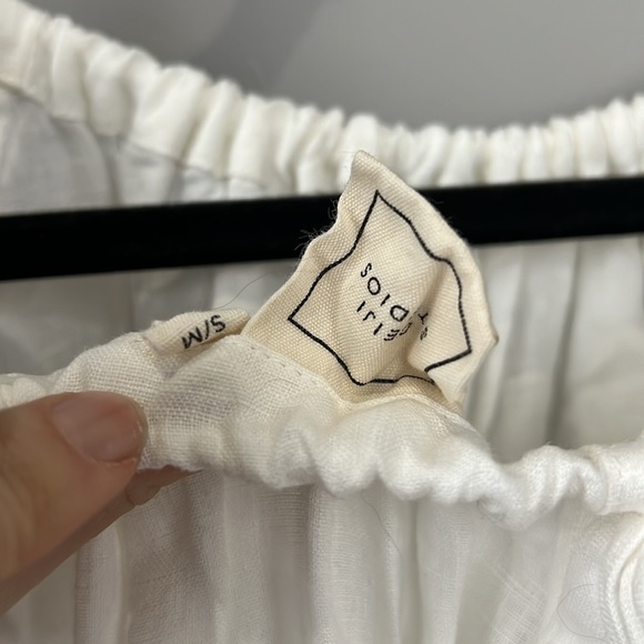 Deiji Studios Capped Sleeve Long Dress White Linen - Picture 3 of 3